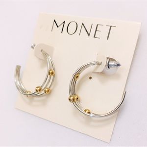 Monet Silver Gold Hoop Earrings